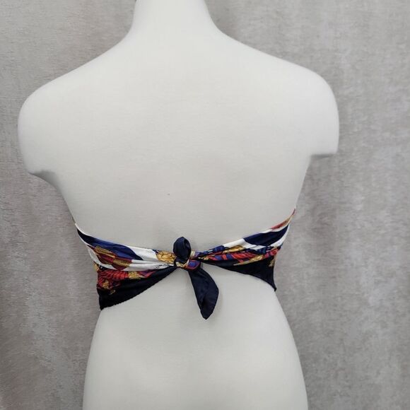 Liz Claiborne Satin Jacquard Nautical Tassel Motif Navy Blue and Red Scarf 80's - Picture 6 of 10